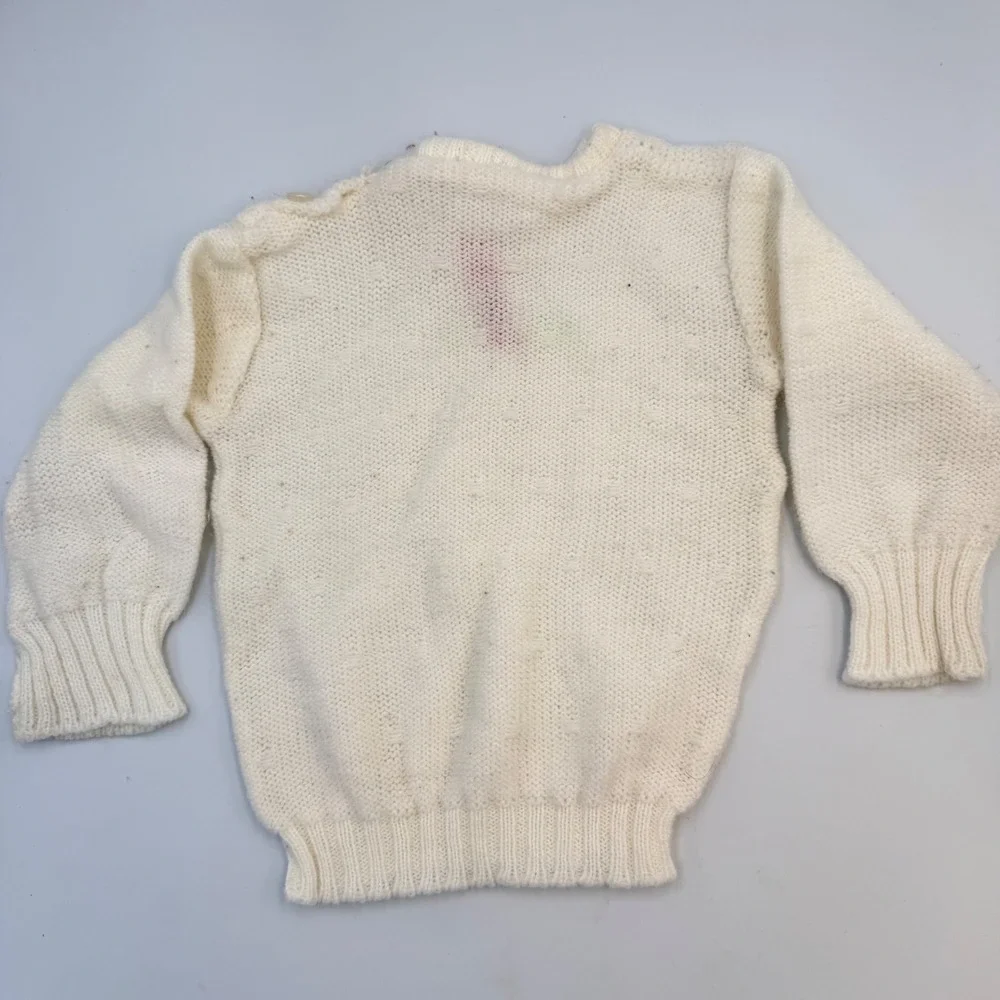 Vintage Handknit Bunny Sweater – Cream Knit, 6–12M, Mid-Century‎ Charm